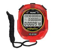 PULIVIA Stopwatch Sports Minuterie 100 Laps/Splits Digital Stop Watch avec Compte à Rebours et Minuterie D'alarme Calendrier Grand écran pour Entraîneurs, Course à Pied, Entraînement Sportif, Rouge