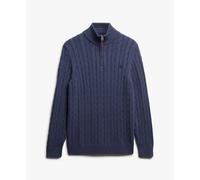 Superdry – Pull Coton Classic Cable demi-zip – Bleu M Homme