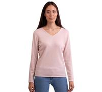 Pull 100% Cachemire pour Femme - Pull à col en V - 2 Fils, Rose poudré, L