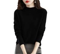 Pull 100 % laine mérinos pour femme - Pull en tricot solide à col roulé à manches longues, Noir , S