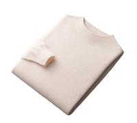 Pull 100 % laine mérinos sans couture pour homme - Pull en tricot solide - Décontracté - Col montant, beige, M