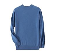 Pull 100 % laine mérinos sans couture pour homme - Pull en tricot solide - Décontracté - Col montant, Bleu Haze, L