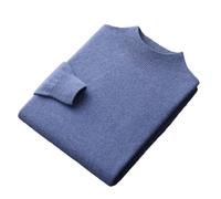 Pull 100 % laine mérinos sans couture pour homme - Pull en tricot solide - Décontracté - Col montant, bleu, XL