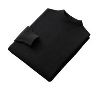 Pull 100 % laine mérinos sans couture pour homme - Pull en tricot solide - Décontracté - Col montant, Noir , S