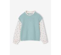 Pull 2 en 1 fille manches bleu grisé 4A