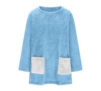 Pull 2024 en polaire pelucheuse pour femme - Chandail thermique surdimensionné avec poches - Vêtements d'hiver « It Our Time », bleu, S