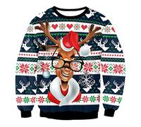Pull 3D Rigolo Père Noël Renne - Moche Noel Femme Homme Drole - Ugly Christmas Jumper Cerf - Sweat Shirt Grande Taille L
