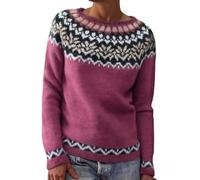 Pull à blocs de couleurs pour femme - Pull Fair Isle - Vintage - Vacances - Hiver - Oversize - Tricot imprimé - Manches longues - Col rond - Léger - Rétro - Mignon - Vacances - Festival - Pull d'hiver