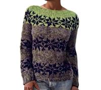 Pull à blocs de couleurs pour femme - Pull Fair Isle - Vintage - Vacances - Hiver - Oversize - Tricot imprimé - Manches longues - Col rond - Léger - Rétro - Mignon - Vacances - Festival - Pull d'hiver