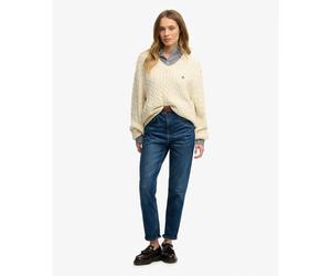 Pull Ã cÃ¢bles Col V oversize femme Superdry Blanc L