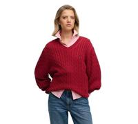 Pull à câbles Col V oversize femme Superdry Rouge L