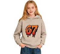 Pull à capuche 67 pour enfants de 6 à 7 ans - Élégant - Imprimé à pois - Tissu éponge français doux pour la peau - Pour petits enfants de 13 à 14 ans