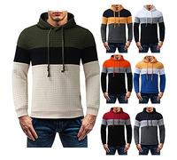 Pull à capuche à carreaux pour homme - Grande taille - Style hipster - Avec poche kangourou - En jacquard - Manches longues - Avec cordon de serrage - Décontracté - Automne et Hiver - Haut chaud, bleu