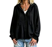 Pull à capuche à manches longues pour femme - Cardigan à capuche élégant - Coupe ample - Pull en tricot uni basique - Automne - Manteau tricoté léger pour femme, Noir 01, M