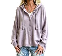 Pull à capuche à manches longues pour femme - Cardigan à capuche élégant - Coupe ample - Pull en tricot uni basique - Automne - Manteau tricoté léger pour femme, 01 violet., XXL