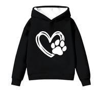Pull à capuche à manches longues pour fille avec un adorable chiot - Design cœur - Veste décontractée pour enfants pour les loisirs et les activités de plein air, Noir , 11-12 ans