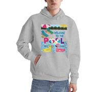 Pull à capuche à manches longues pour homme avec poche pour un usage quotidien Motif flamant rose et piscine, gris, M