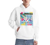 Pull à capuche à manches longues pour homme avec poche pour un usage quotidien Motif flamant rose et piscine, blanc, XXL