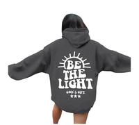 Pull à capuche bleu clair pour femme avec lettres imprimées à manches longues avec poches, Rose clair, L
