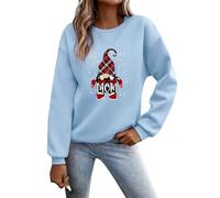 Pull à capuche de Noël 2026 pour femme avec graphique Gnome Mom, haut festif à manches longues pour la période de Noël, bleu clair, XXL