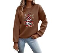 Pull à capuche de Noël 2026 pour femme avec graphique Gnome Mom, haut festif à manches longues pour la période de Noël, marron, XL