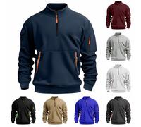 Pull à capuche décontracté pour homme, demi-fermeture éclair, haut streetwear de couleur unie avec poche kangourou et poches à rabat à fermeture éclair sur les bras, pull d'extérieur léger pour