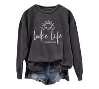 Pull à capuche d'été pour femme avec inscription « Fashion is the Life » à manches longues et col rond en tricot noir, gris foncé, M