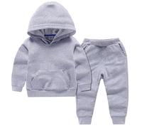 Pull à capuche en coton pour fille - Printemps uni - Deux pièces - Pour le sport - Pour fille - 1 an, gris, 6-7 ans