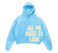 Pull à capuche en polaire avec poche et cordon de serrage pour homme All We Need is Love - Style rétro - Pour voyages et adolescents, bleu clair, L