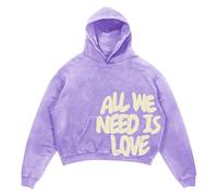 Pull à capuche en polaire avec poche et cordon de serrage pour homme All We Need is Love - Style rétro - Pour voyages et adolescents, violet clair, S