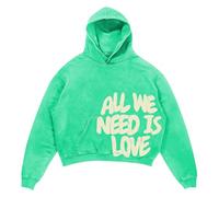 Pull à capuche en polaire avec poche et cordon de serrage pour homme All We Need is Love - Style rétro - Pour voyages et adolescents, vert clair, M