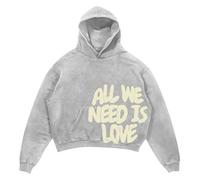 Pull à capuche en polaire avec poche et cordon de serrage pour homme All We Need is Love - Style rétro - Pour voyages et adolescents, gris clair, XXL