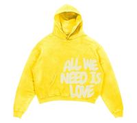 Pull à capuche en polaire avec poche et cordon de serrage pour homme All We Need is Love - Style rétro - Pour voyages et adolescents, jaune, 3XL