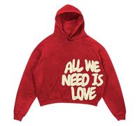Pull à capuche en polaire avec poche et cordon de serrage pour homme All We Need is Love - Style rétro - Pour voyages et adolescents, bordeaux, M