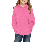 Pull à capuche en polaire pelucheuse pour fille - Style décontracté et ample - Avec poches - Veste d'hiver chaude à capuche, rose, 5-6 ans