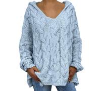 Pull à capuche en tricot pour femme - Automne et hiver - Couleur unie - Costume de fête - Cadeaux de Noël, bleu, L