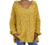 Pull à capuche en tricot pour femme - Automne et hiver - Couleur unie - Costume de fête - Cadeaux de Noël, jaune, L