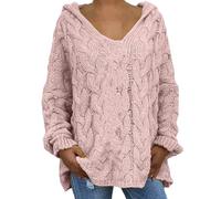 Pull à capuche en tricot pour femme - Automne et hiver - Couleur unie - Costume de fête - Cadeaux de Noël, rose, S