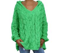 Pull à capuche en tricot pour femme - Automne et hiver - Couleur unie - Costume de fête - Cadeaux de Noël, Vert, L