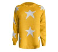 Pull à capuche en tricot pour femme avec joli motif étoilé, manches longues pour un style élégant, jaune, L
