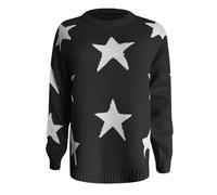 Pull à capuche en tricot pour femme avec joli motif étoilé, manches longues pour un style élégant, Noir , XXL