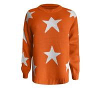 Pull à capuche en tricot pour femme avec joli motif étoilé, manches longues pour un style élégant, Orange, XXL