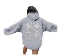 Pull a Capuche Femme, Sweat a Capuche Femme, Pull Ange, Sweet Paillette Ailes d'ange À Manches Longues Hoodie Sweatshirts Oversize Sweats Strass Chaud Chic Et Elegant Sportswear Cotton Hiver Grey, S