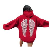 Pull a Capuche Femme, Sweat a Capuche Femme, Pull Ange, Sweet Paillette Los Angeles À Manches Longues Hoodie Sweatshirts Oversize Sweats Pulls Strass Y2k Chaud Sportswear Cotton Hiver Rouge, XL