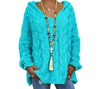 Pull A Capuche Femme V Neck Pull Tricot À Capuche Femme Gros Pull Grosse Maille Jacquard Oversize Femme Pullover Pulls Femmes Chandail Femme Sweater Pull Over Tricoté Grande Taille Hoodies Bleu 2XL