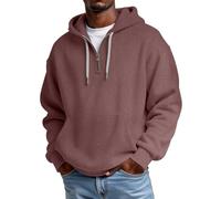Pull à capuche gaufré à manches longues pour homme - Couleur unie - Fermeture éclair 1/4 - Pull d'hiver chaud avec paquet - Sweat à capuche d'automne décontracté, Or rose., 3XL