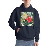 Pull à capuche hawaïen d'été pour homme à manches longues avec poche pour un usage quotidien, bleu marine, L