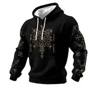 Pull à Capuche Homme Viking Rune Boussole Tissu Gaufré Manches Longues | Symboles Nordiques avec Compas Rond et Poche Avant, Sweatshirt de Style Médiéval pour Festival Cosplay Plein Air