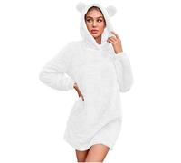 Pull À Capuche - Hoodie Femme Oversize Sweat Avec Oreilles De Lapin Mignon Et Pelucheux Tops Manche Longue Hauts Couleur Pure Coat Outdoor Hoodie Chaude Tops Automne Hiver Pullover Polaire Sweat