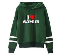 Pull à capuche I Love Sombr I Barely Know Her Merch sans poche avec barres parallèles et manches streetwear, vert foncé, M